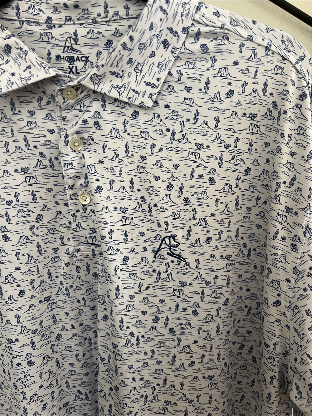 Rhoback Arizona Cactus Desert Print  Mens Size XL Blue White Golf Polo Shirt